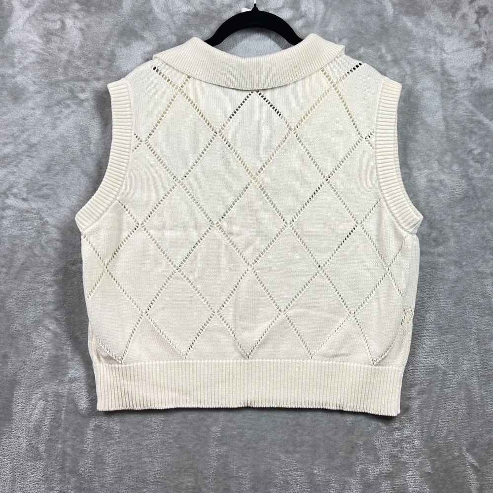 Weekend Las Angeles Cream Crochet Sleeveless Sweater Vest Size XL Preppy Classic